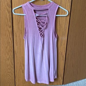 Lavender, lace-up tank top
